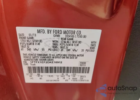 2013 Ford F150 Super Cab from USA, damaged, VIN 1FTFX1EF2DKE16912